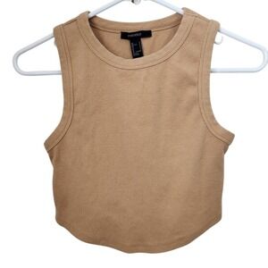 FOREVER 21 Ribbed Racerback Crop Tank Top Camel Brown Size Small F14